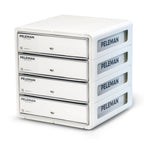 White storage unit with multiple drawers labeled 'PELEMAN' on a white background