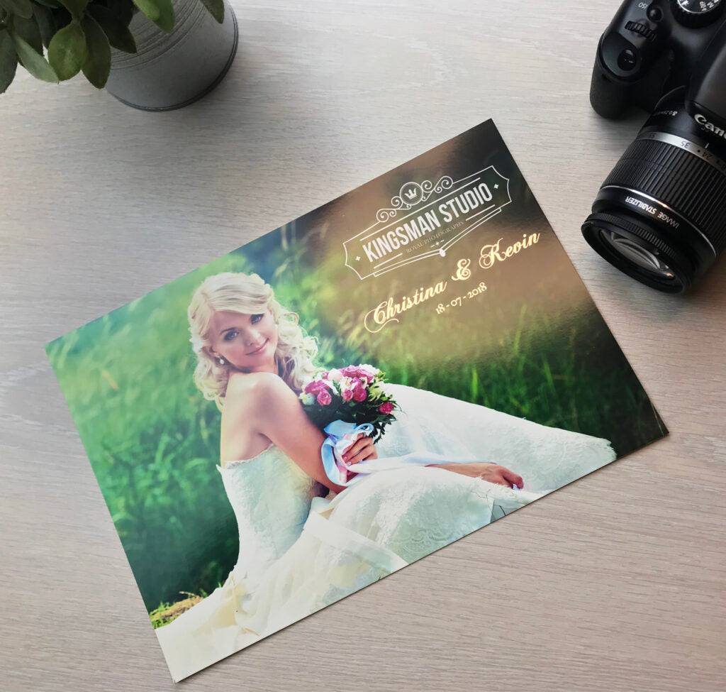 Photo of a bride's  with silver foil printed direct on the image