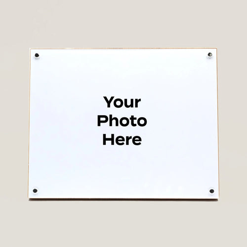 Bamboo photo frame with 'Your Photo Here' text with an acrylic front