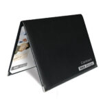 Black leather wallet with visible brand name on a white background