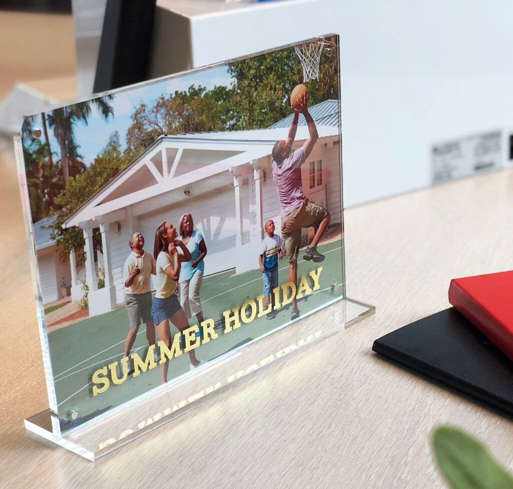 Acrylic photo frame with a gold foil print 