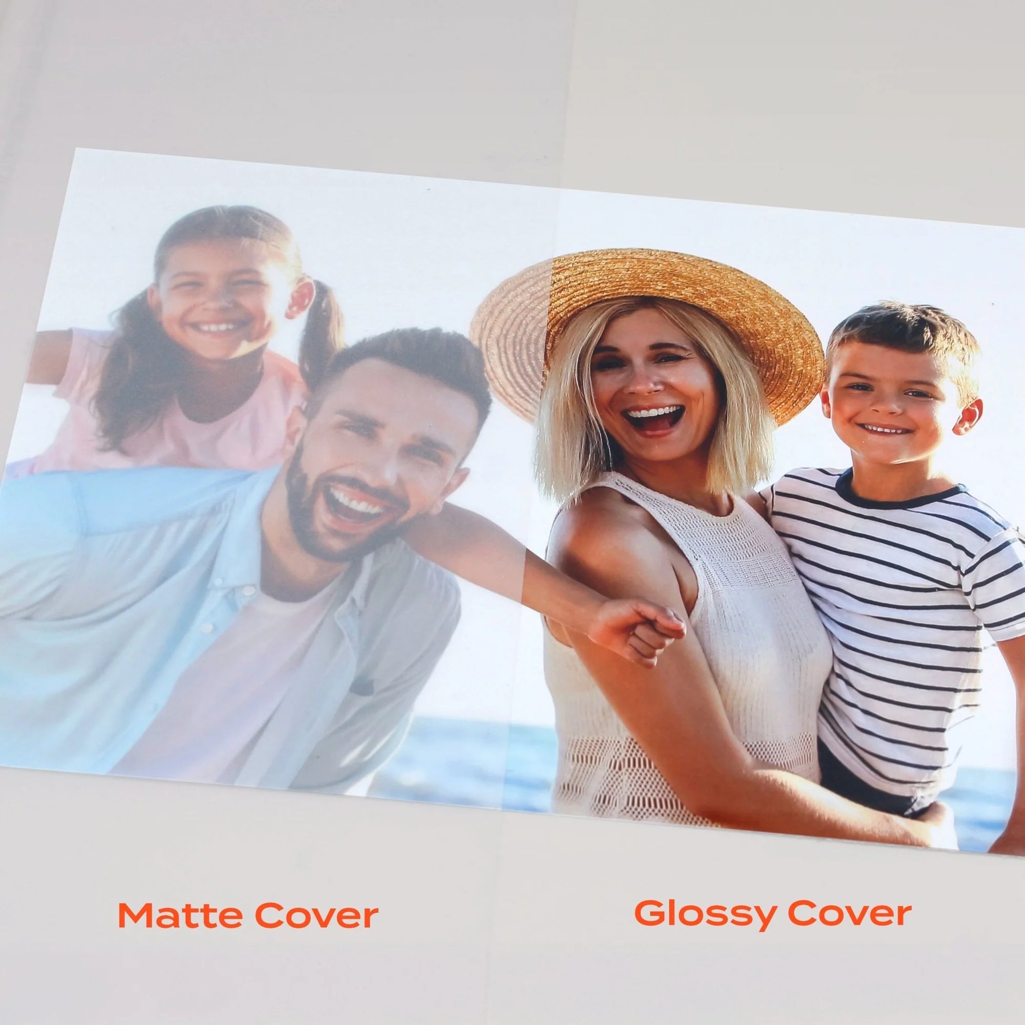 A photo print witha 'Matte Cover set' and 'Glossy Cover ste' showing the difference